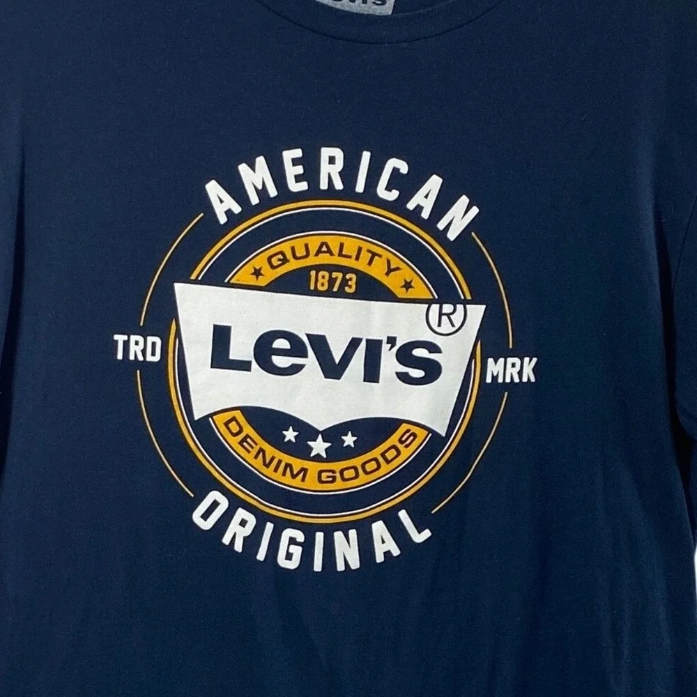 Levis Mens Large Graphic T-Shirt Navy Blue‎ American Quality Original Logo Tee